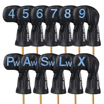 Custom With Your Name Black Leather Blue number Iron Headcovers Set-CraftsmanGolf